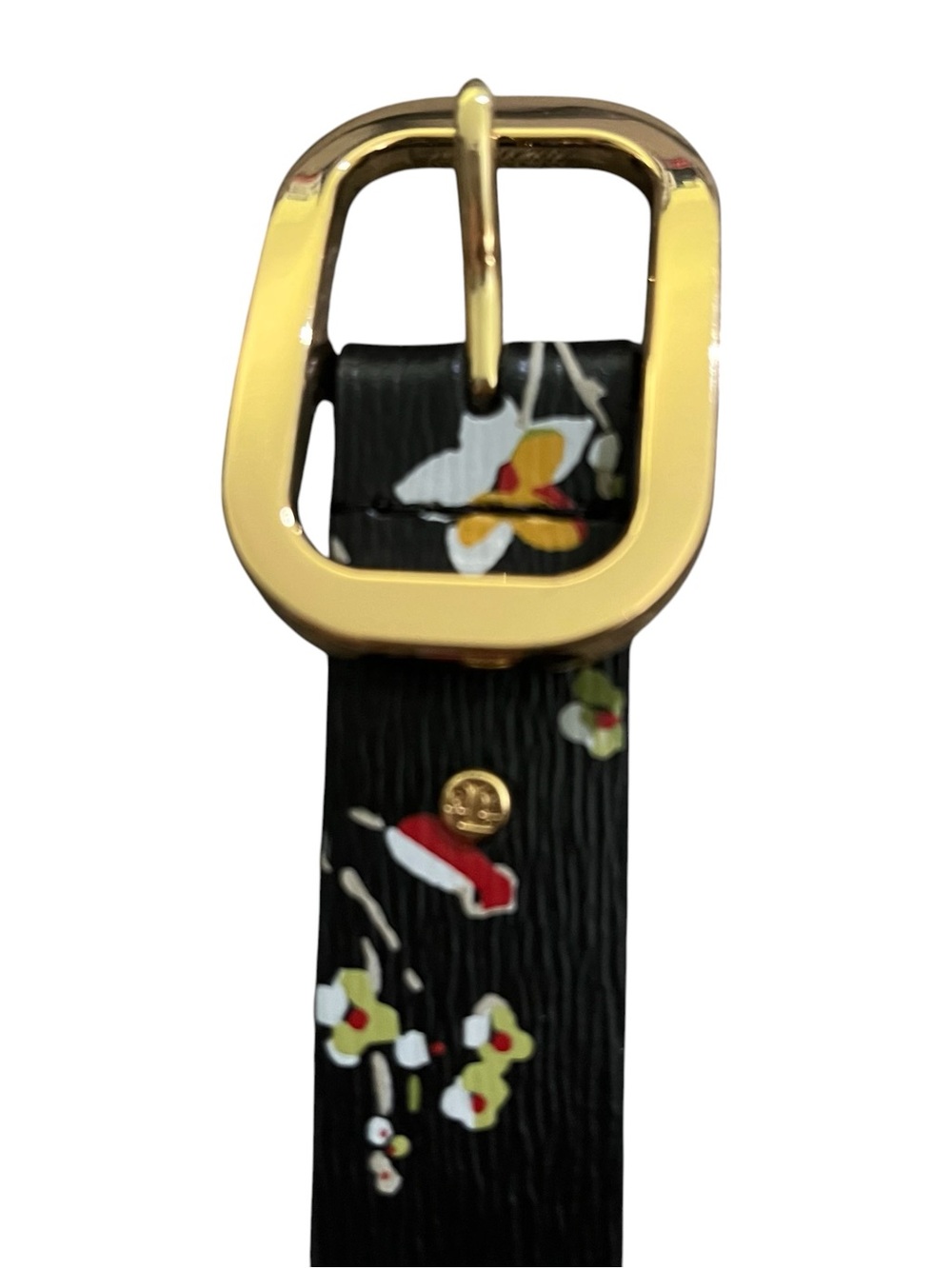 Lauren Ralph Lauren Floral Leather Belt Womens Black Skinny Gold Buckle Sz M - Picture 5 of 12